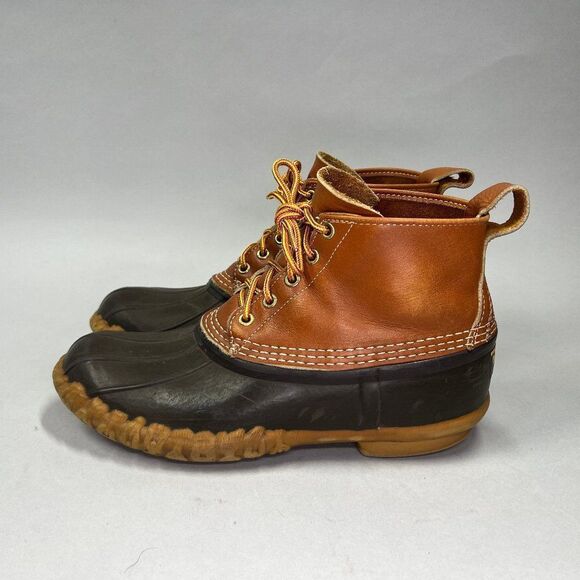 L.L. Bean Bean Boots Mens Size 8 Vintage Brown Leather Rubber Outdoor Waterproof - Picture 4 of 11